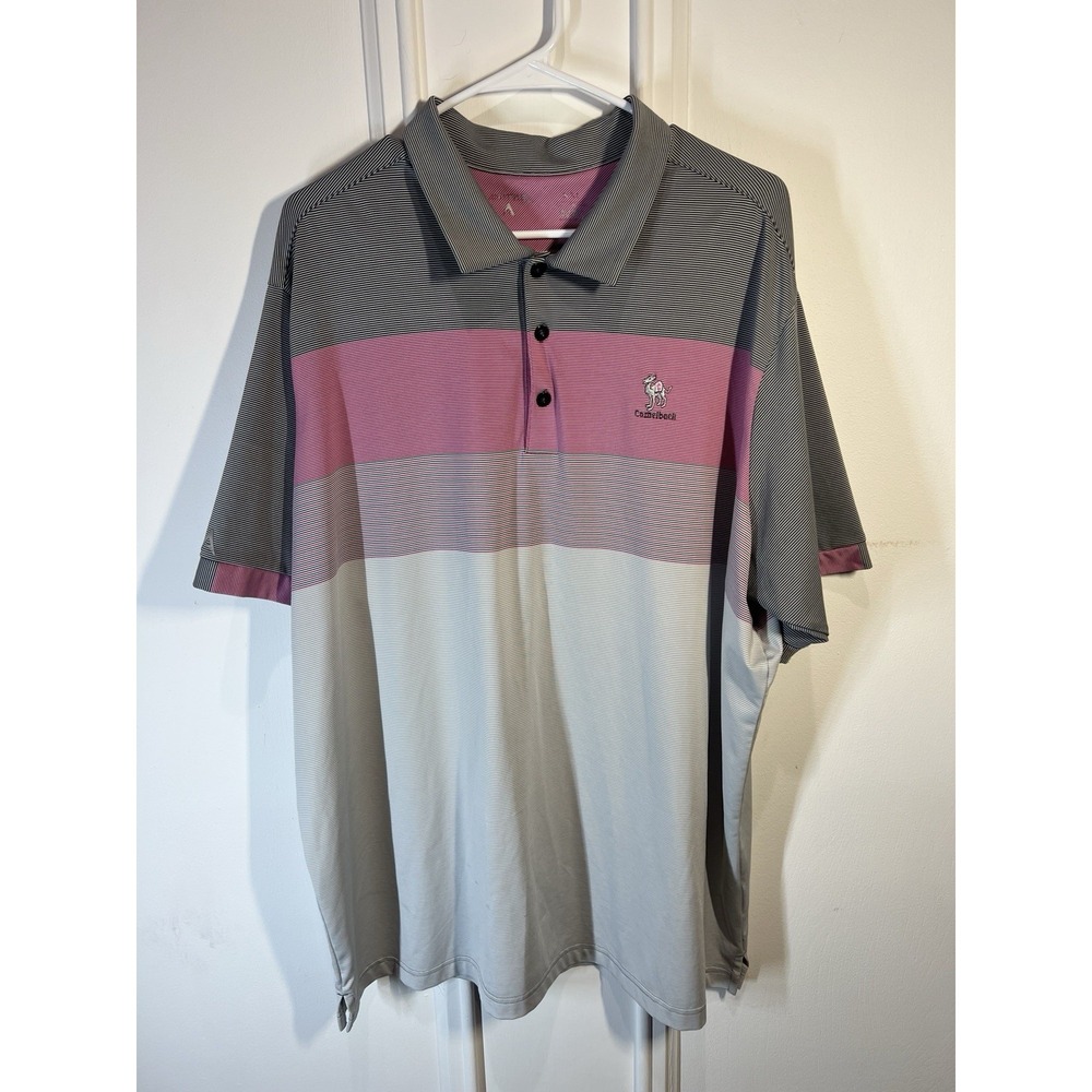 Antigua Camelback Golf Club Polo Shirt Mens Striped Pink Gray Scottsdale Arizona